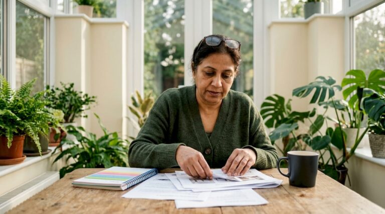 Woman reviewing home renovation project documents