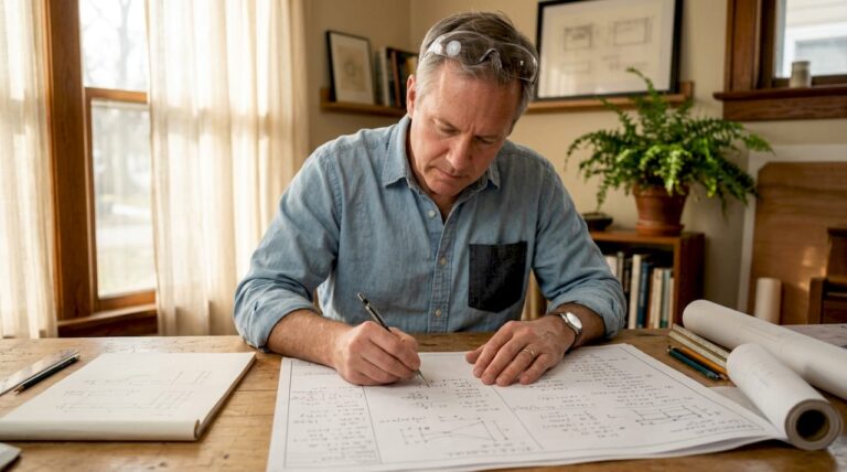 Structural engineer reviewing house extension plans
