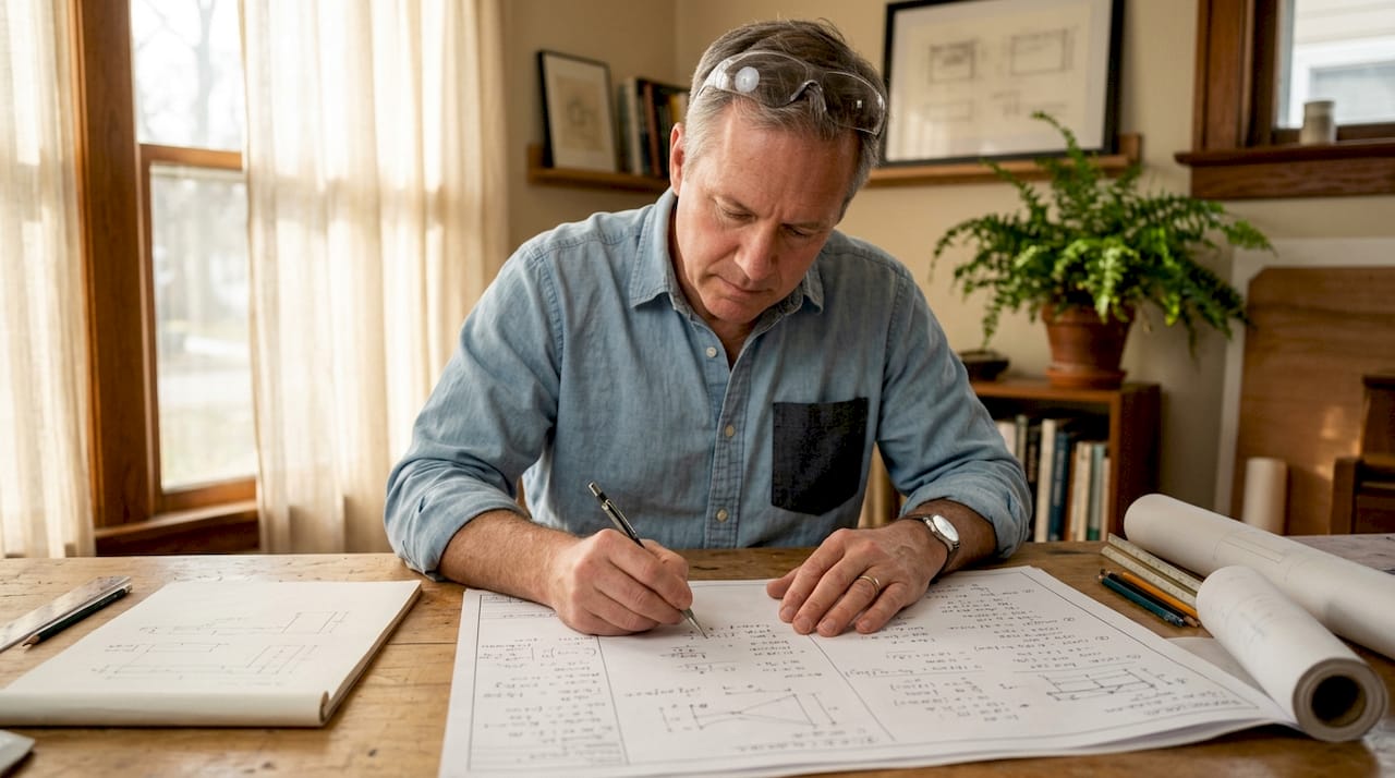 Structural engineer reviewing house extension plans