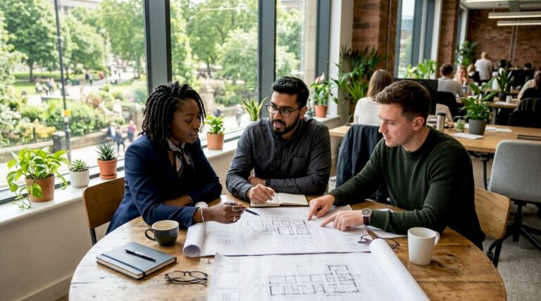 Professionals reviewing residential development plans