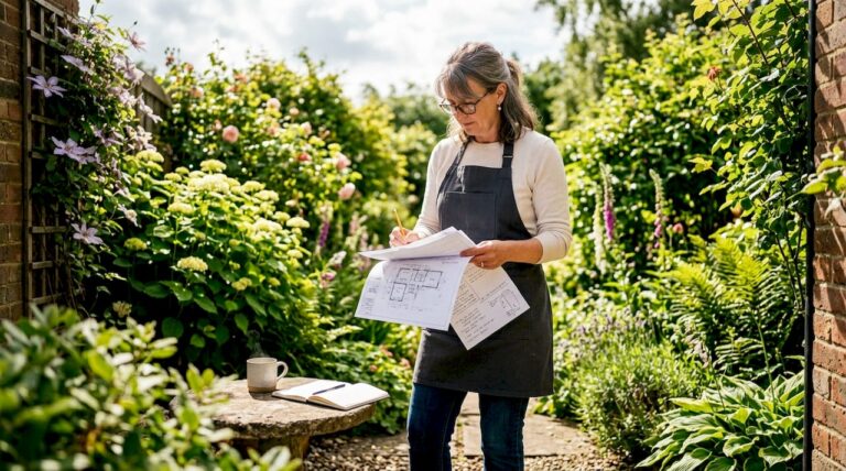 Homeowner planning basement extension at kitchen table