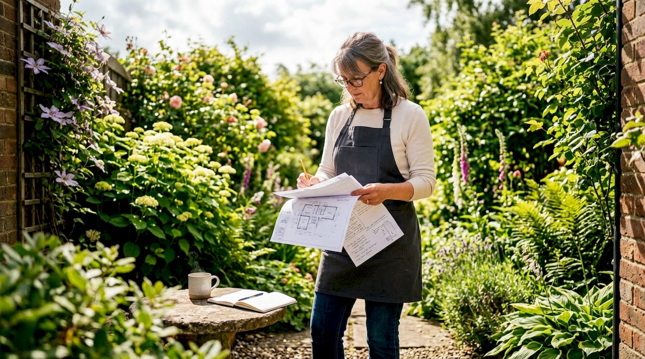 Homeowner planning basement extension at kitchen table