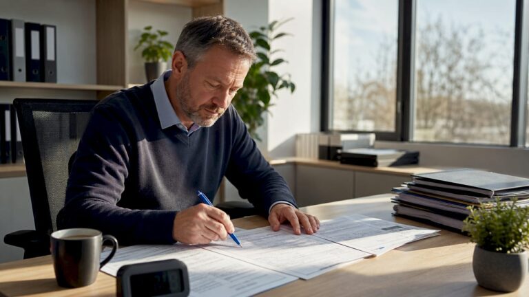 Building control officer reviewing building notices