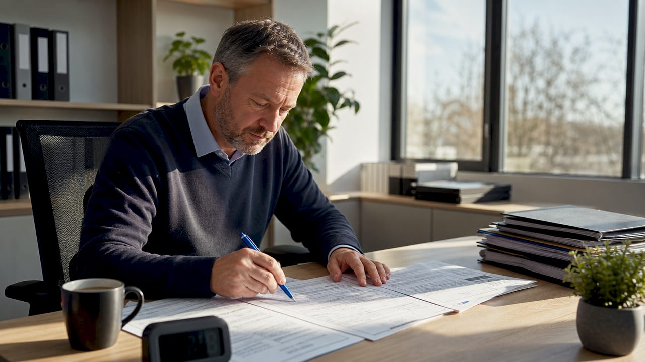 Building control officer reviewing building notices