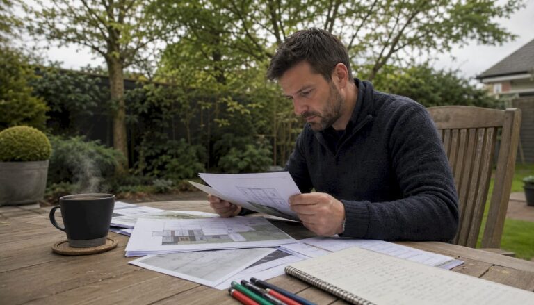 Resident reviewing planning application documents at home