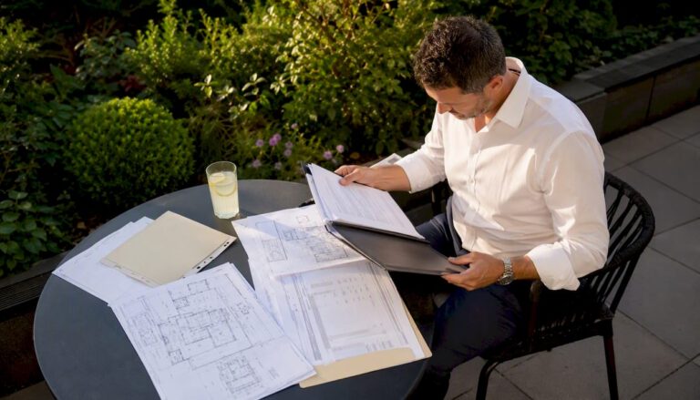 Business owner reviewing refurbishment plans