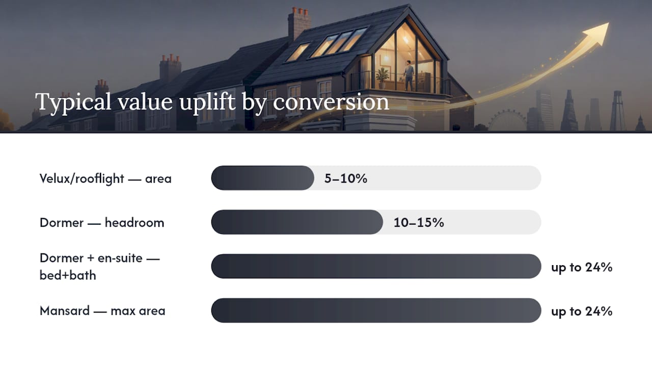 Diagram showing loft conversion value uplift scenarios