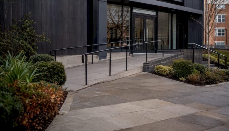 Ramp leading to accessible building entrance