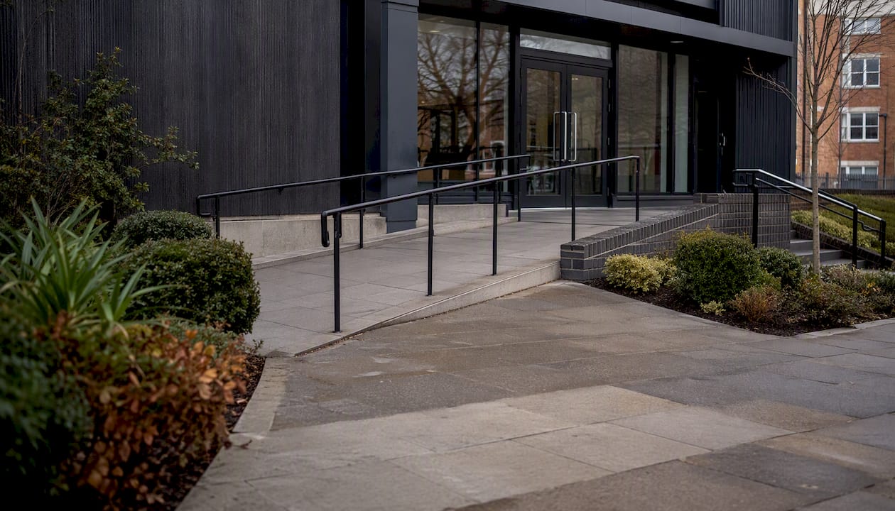 Ramp leading to accessible building entrance