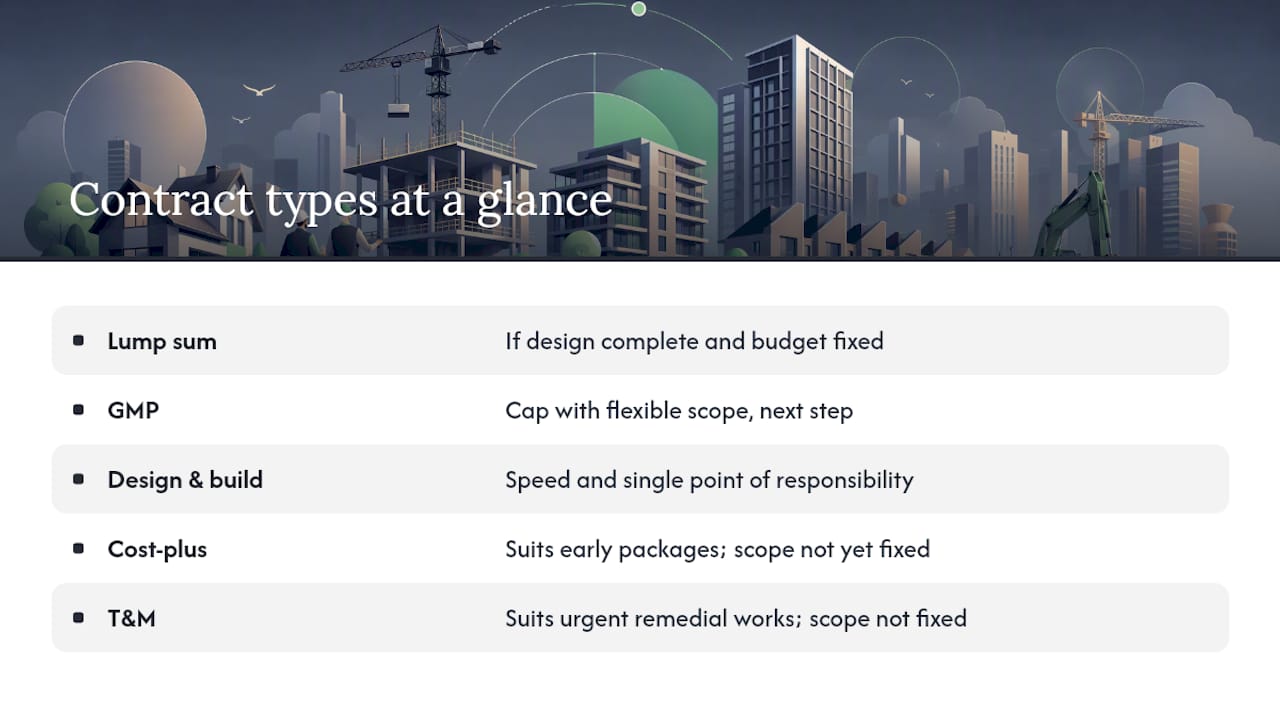 Comparison matrix of UK build contract types