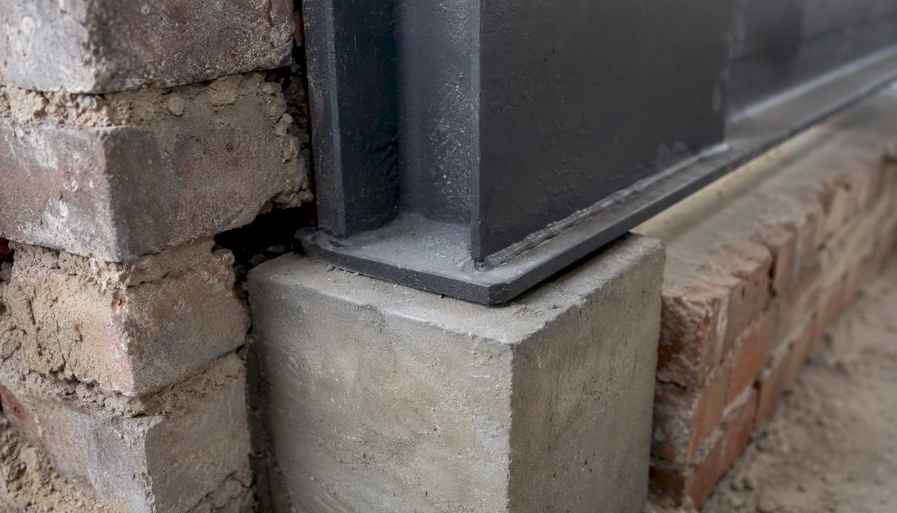 Steel beam resting on concrete padstone