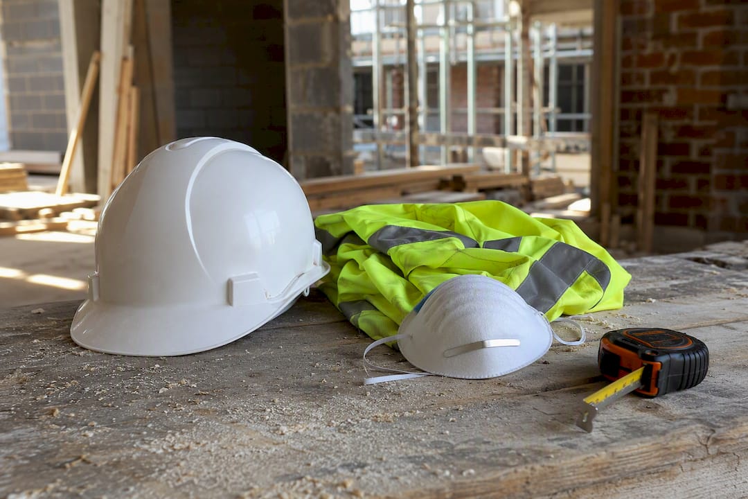 Builders insurance safety equipment on site bench