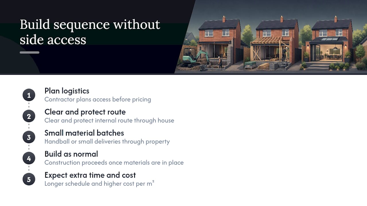 Real examples of extensions built without side access — overview diagram